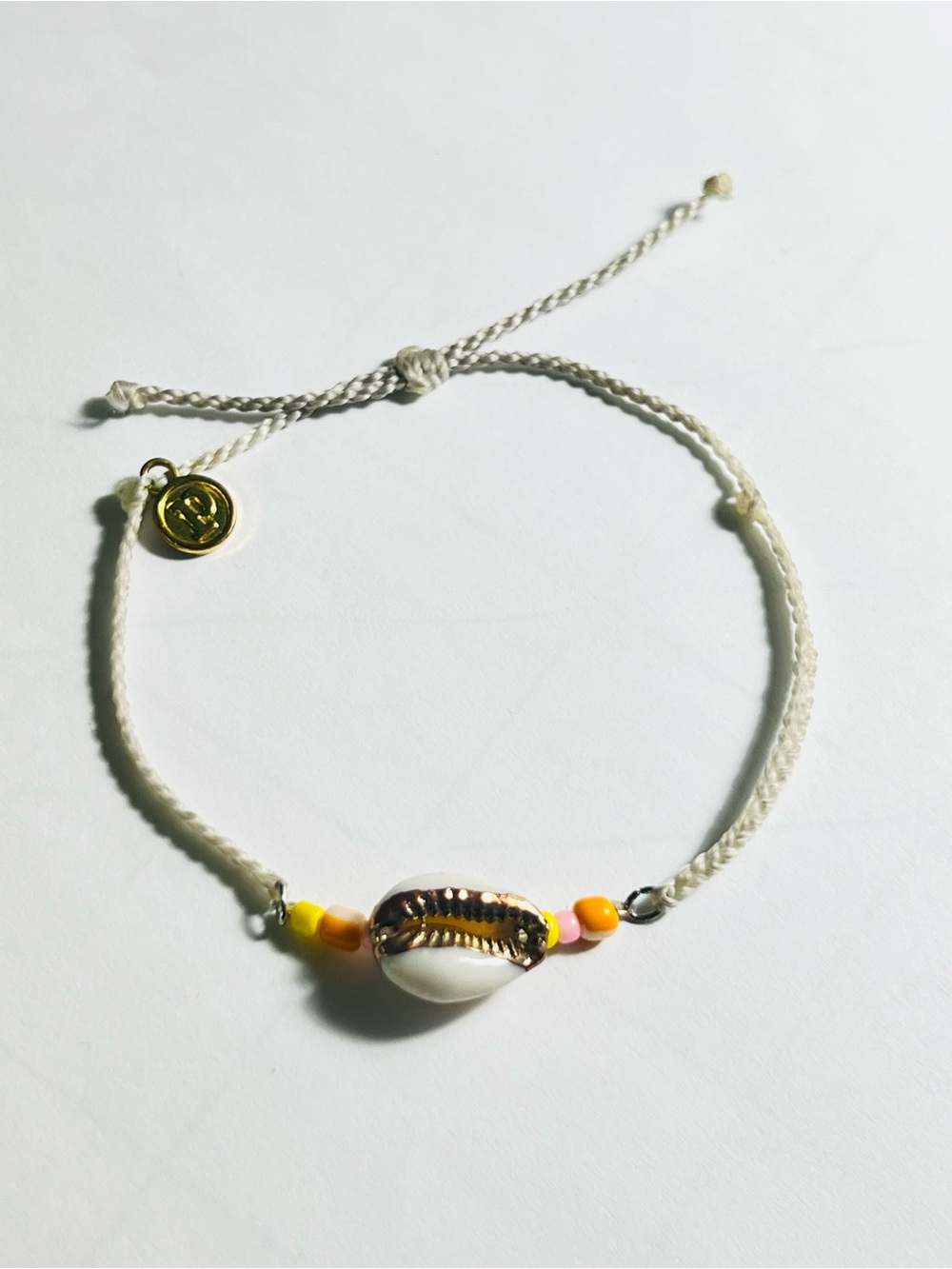 Pura Vida White Shell Bracelet with Gold Charm and Yellow Beads